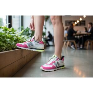 New Balance 574 Running Shoes Pink White Lime Womens Size 9